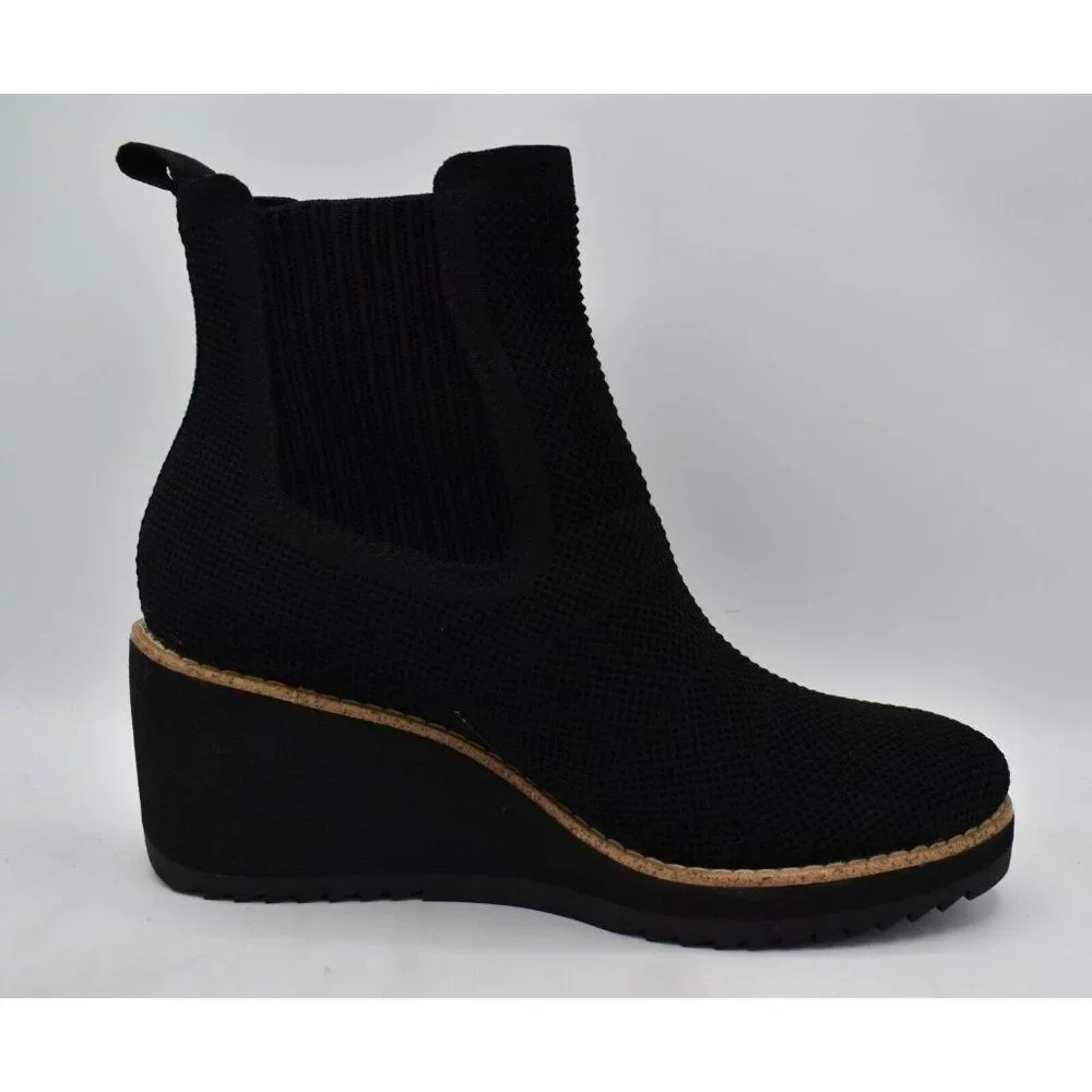 Sofft Women Size 10 Eiley Black Knit‎ Water Resistant Wedge Chelsea Boots